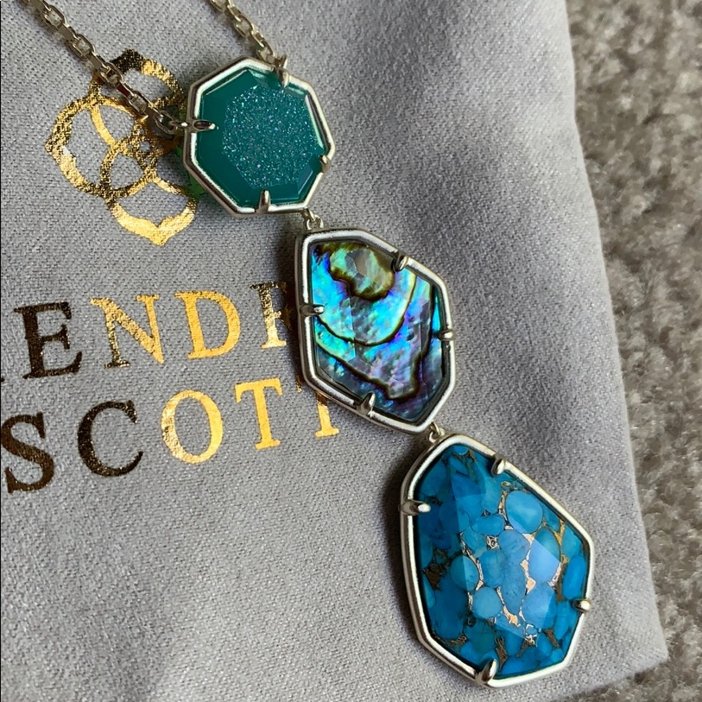 NWT Kendra Scott Blue Drusy Nina Necklace - Picture 2 of 5